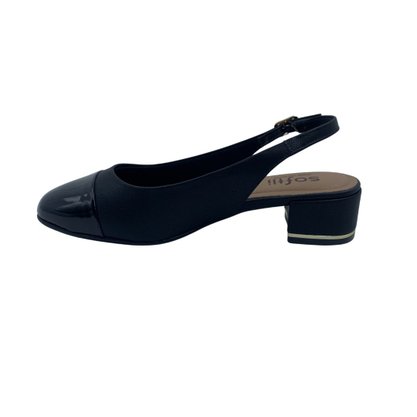 Sapato Softli Slingback Salto Bloco Preto 10203