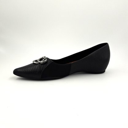 Sapato Usaflex Preto de Couro Natural Bico Fino