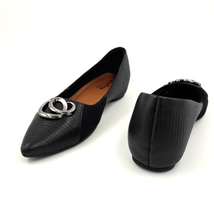 Sapato Usaflex Preto de Couro Natural Bico Fino