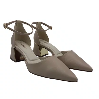 Scarpin Bebecê Nude Salto Grosso Confortável Elegante 3862604