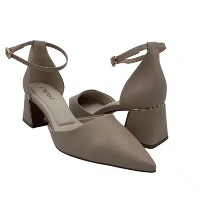 Scarpin Bebecê Nude Salto Grosso Confortável Elegante 3862604