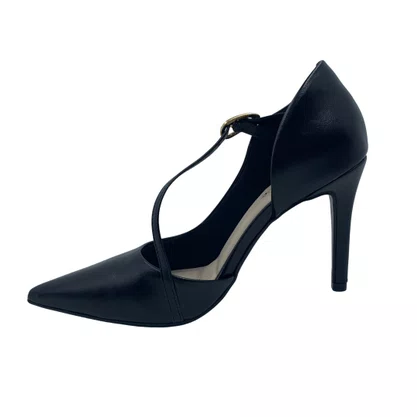 Scarpin Bebecê Preto Salto Alto Fino Bico Fino 9430290