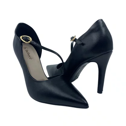 Scarpin Bebecê Preto Salto Alto Fino Bico Fino 9430290