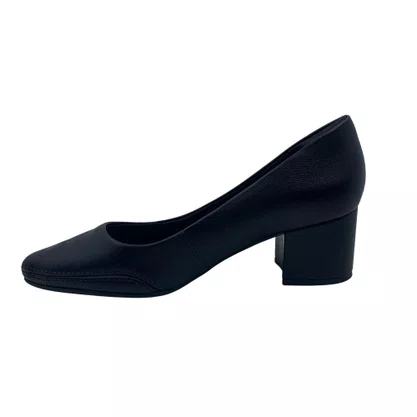 Scarpin Couro Ramarim Comfort Salto Baixo Preto 2662101