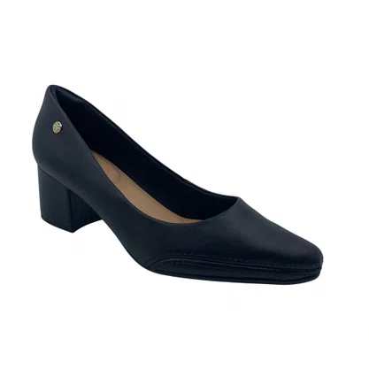 Scarpin Couro Ramarim Comfort Salto Baixo Preto 2662101