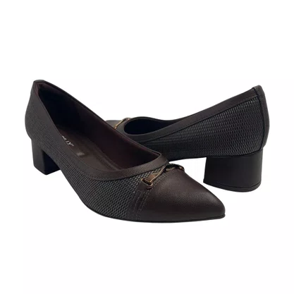 Scarpin Piccadilly Marrom 739099 Salto Bloco Baixo