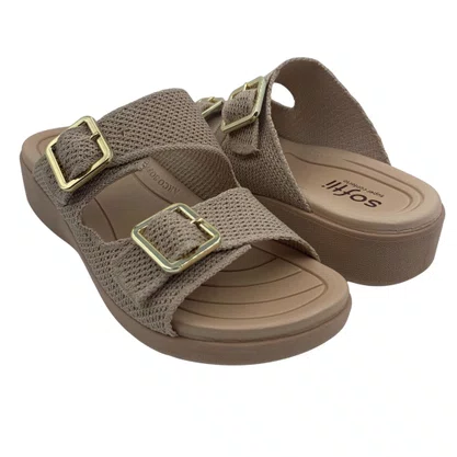 Tamanco Arco Soft Tecido com Fivela Softli Bege 10290