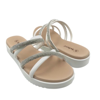 Tamanco Bebecê Flat Form com Strass Branco 2289716