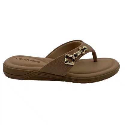 Tamanco Comfortflex Nude com Detalhe Dourado 2680403