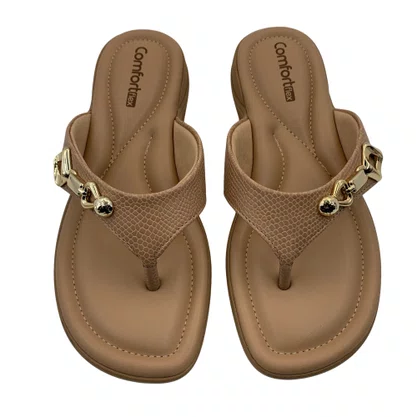 Tamanco Comfortflex Nude com Detalhe Dourado 2680403
