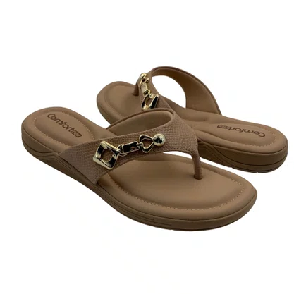 Tamanco Comfortflex Nude com Detalhe Dourado 2680403