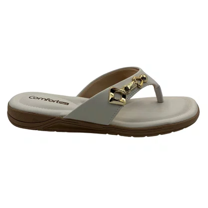 Tamanco Comfortflex Off White com Detalhe Dourado 2680403