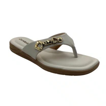 Tamanco Comfortflex Off White com Detalhe Dourado 2680403