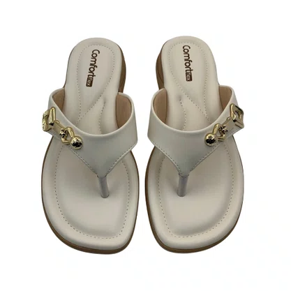 Tamanco Comfortflex Off White com Detalhe Dourado 2680403