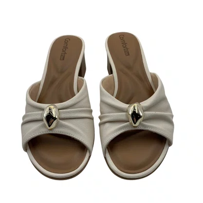 Tamanco Comfortflex Off White Salto Bloco 5cm 2656402