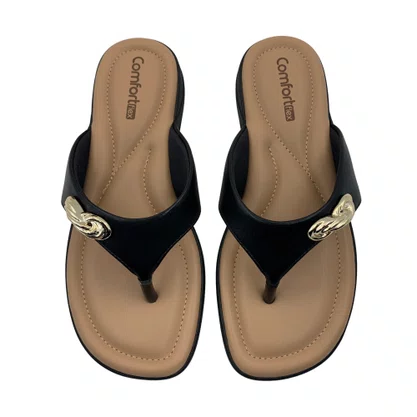 Tamanco Comfortflex Preto com Detalhe Dourado 2680401