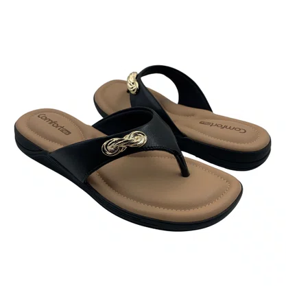 Tamanco Comfortflex Preto com Detalhe Dourado 2680401