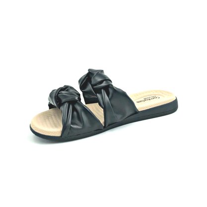 Tamanco Comfortflex Rasteira Slide Com Nós Preto 2144404