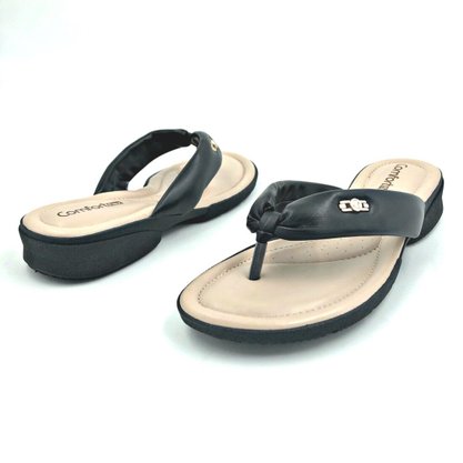 Tamanco Comfortflex Salto Baixo Dedo Preto 2181401