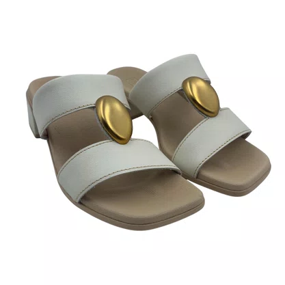 Tamanco Couro Conforto com Enfeite Usaflex Off White 27008