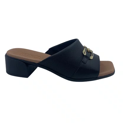 Tamanco Couro Conforto com Enfeite Usaflex Preto 27001
