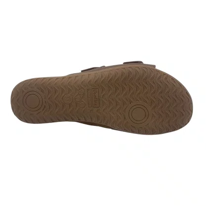 Tamanco Couro Rasteiro Ajuste Fivela Usaflex Bege 18720