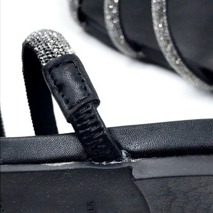 Tamanco La Femme Rasteira Anatômico Preto Cristais 34095.