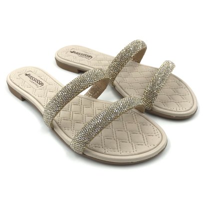Tamanco Mississipi Rasteira com Strass Bege 281