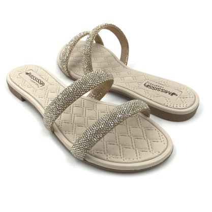 Tamanco Mississipi Rasteira com Strass Bege 281