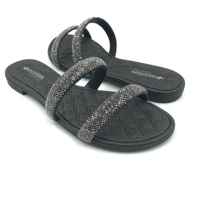 Tamanco Mississipi Rasteira com Strass Preta 281