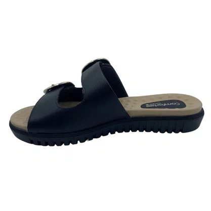 Tamanco Papete Couro Comfortflex com Fivela Preto 2345404