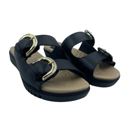 Tamanco Papete Couro Comfortflex com Fivela Preto 2345404