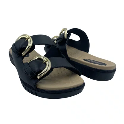 Tamanco Papete Couro Comfortflex com Fivela Preto 2345404