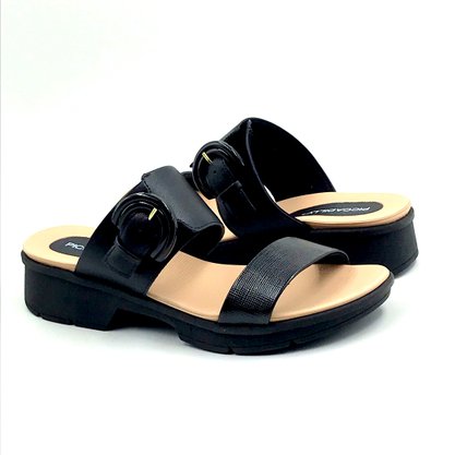 Tamanco Piccadilly Anabela Preto com Fivela 572014