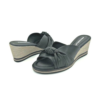 Tamanco Piccadilly Anabela Preto Conforto com Nó 408163