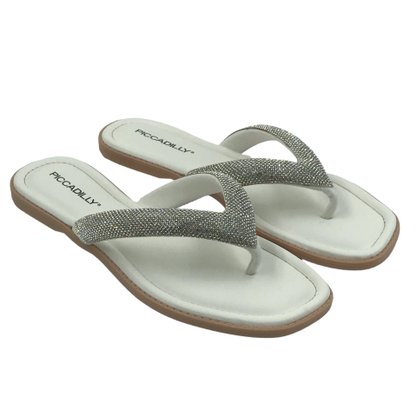 Tamanco Piccadilly Tira Larga Strass Branco 508039