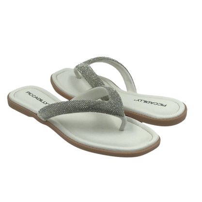 Tamanco Piccadilly Tira Larga Strass Branco 508039