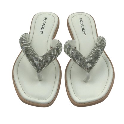 Tamanco Piccadilly Tira Larga Strass Branco 508039