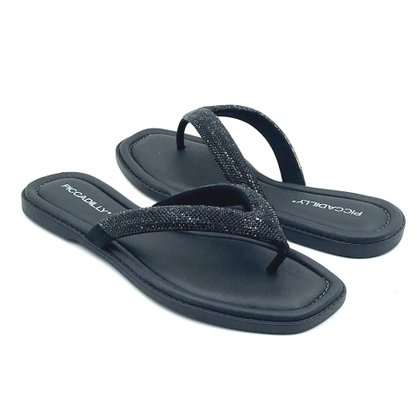 Tamanco Piccadilly Tira Larga Strass Preto 508039