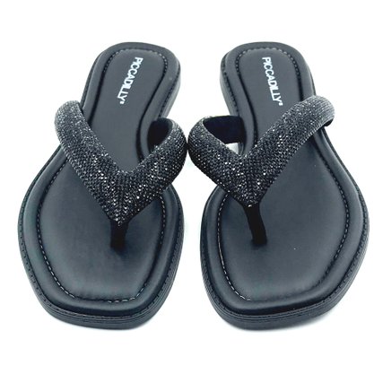 Tamanco Piccadilly Tira Larga Strass Preto 508039