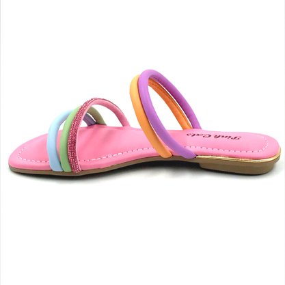 Tamanco Pink Cats Rasteira Multi Color Strass 3711