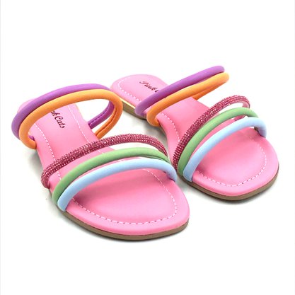 Tamanco Pink Cats Rasteira Multi Color Strass 3711