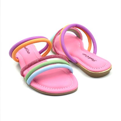 Tamanco Pink Cats Rasteira Multi Color Strass 3711