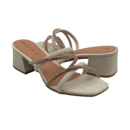 Tamanco Ramarim Salto Baixo Jeans Nude Strass 2330202