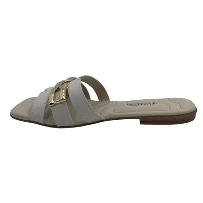 Tamanco Rasteira Mississipi Enfeite Fivela Off White 693