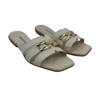 Tamanco Rasteira Mississipi Enfeite Fivela Off White 693