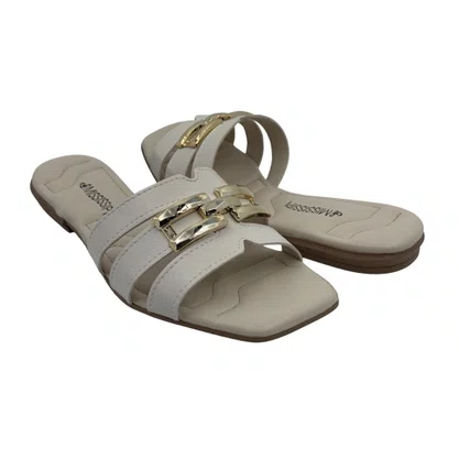 Tamanco Rasteira Mississipi Enfeite Fivela Off White 693