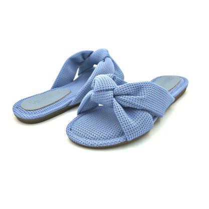 Tamanco Rasteiro Valentina Azul Nó Tecido Conforto 230198