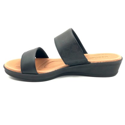 Tamanco Usaflex Anabela Couro Preto 0201
