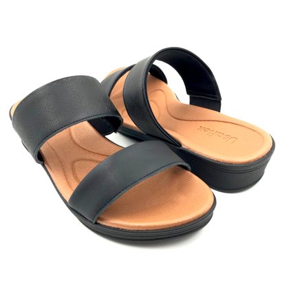 Tamanco Usaflex Anabela Couro Preto 0201